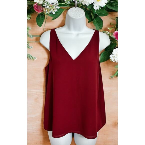 Express Burgundy Cami Blouse Sz XS V-Neck Loose Strappy Back Top Sleeveless - Picture 1 of 6